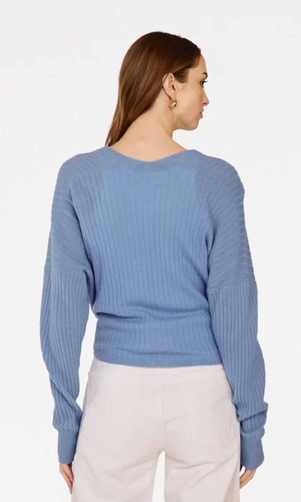 Tie Front Rib Cardigan in Cielo - Image 3