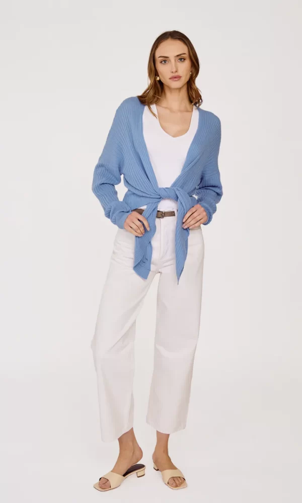 Tie Front Rib Cardigan in Cielo - Image 4
